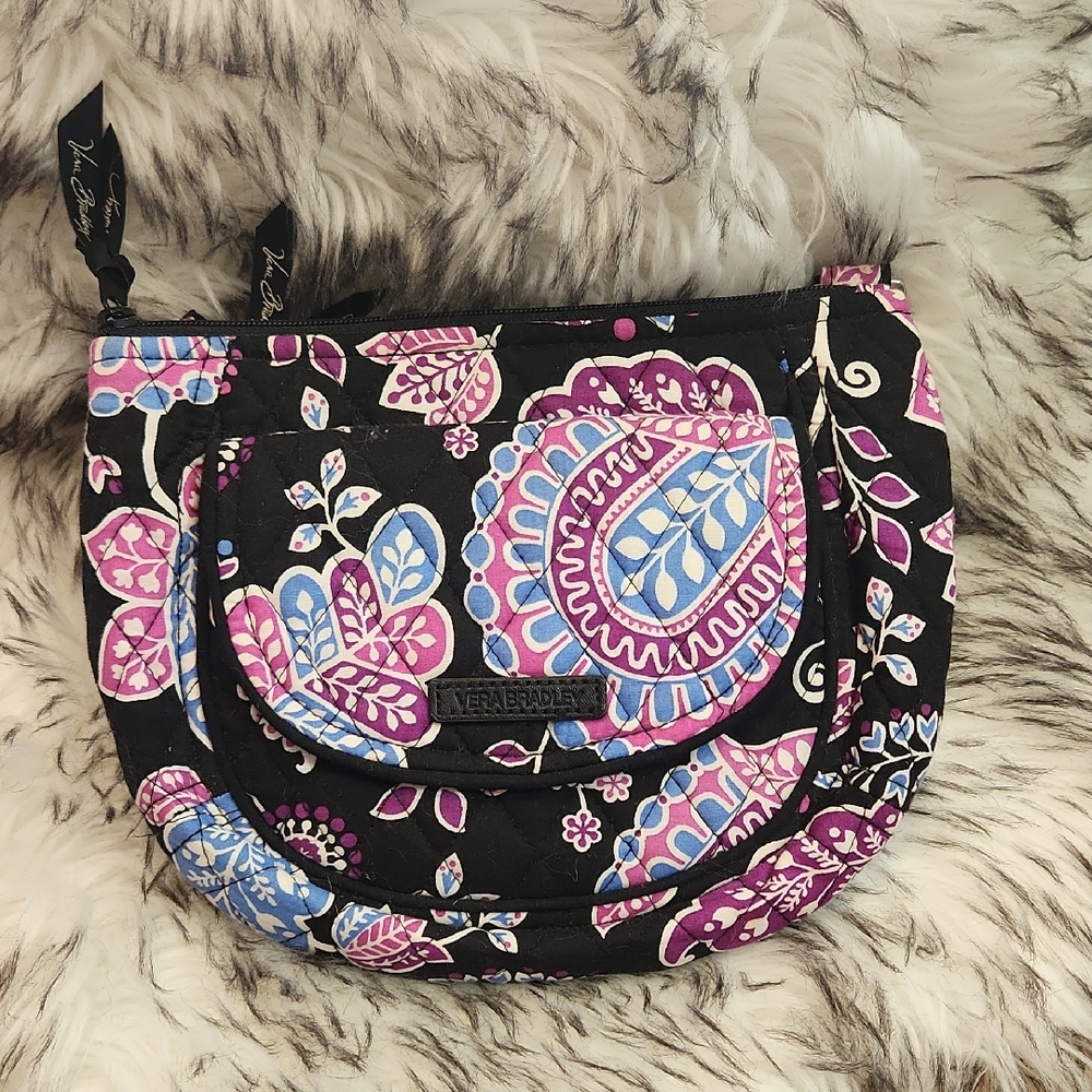 Vera Bradley Black and Purple Women's CrossbodyBag EUC